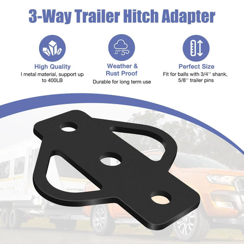 Dang Tough Heavy Duty Steel 3 Way Trailer Hitch Riser Drop Adapter with Pin Ball and Mounting Bolts for Mower ATV towing, 400LB support