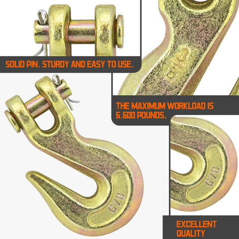 Close-up of Ten Pack Heavy Duty Chain Hooks Forged Grade 70 Grab Hooks Three Eighths Inch for various applications.