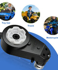Two Pack 24V RS555 40000RPM High Speed Ride On Motor With Gearbox For Kids Electric Cars, toy car, truck, and motorcycle icons.