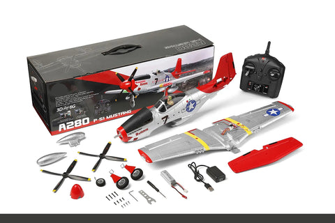 Assembly kit for Beast 560mm Wingspan P51 Mustang RC Plane With Four Channel Control 3D And 6G Stunt Modes LED Lights