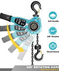 Beefy 3/4 Ton Manual Chain Hoist Come Along With 10 Ft Reach 1650 Lb Capacity G80 Chain Dual Heavy Duty Hooks Industrial Grade Steel Construction For Tough Jobs, 360° handle