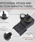 MAP Sensor Replacement For Hyundai And Kia Cars Compatible With Accent Tucson Sonata Elantra Santa Fe Optima Rio Forte Azera Equus Genesis Kona Cadenza 39300-2B000 No Fuss Install OEM Fit, black plastic sensor with connector