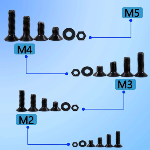 All In One Heavy Duty M2 M3 M4 M5 Bolts And Nuts Set With Washers And Spanner 1065 Pieces Including Countersunk And Flat Head Socket