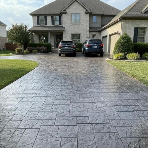 Driveway with Slate Texture Concrete Stamps 24x24 Inches Pro Grade Durable Polyurethane Rigid Mats, ashlar stone design, USA