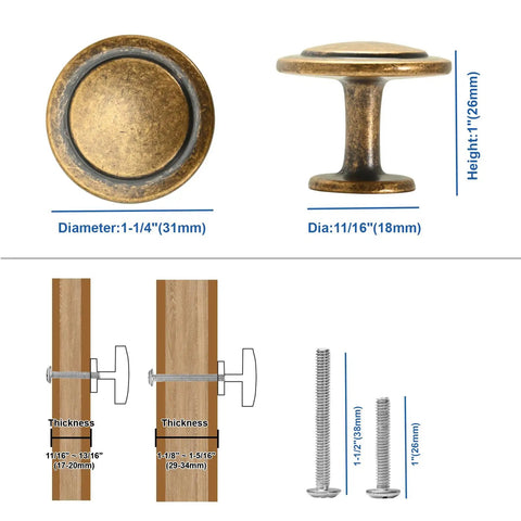 30 Pack Zinc Alloy Cabinet Knobs And Drawer Pulls Stepped Round Dresser Handles dimensions and installation details