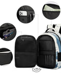 Minimal Mountain Lake Art Backpack For Everyday Carry with open compartments and smooth zippers for organized storage.