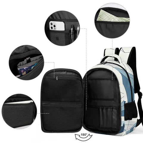 Minimal Mountain Lake Art Backpack For Everyday Carry with open compartments and smooth zippers for organized storage.