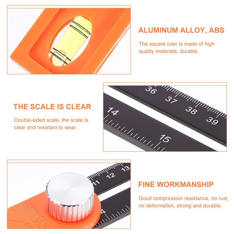 High Precision Carpentry Marking Ruler T Shaped Measuring Tool for Angles with clear double sided scale and aluminum ABS material