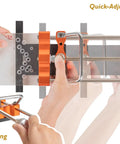 Hands adjusting the Rock Solid Router Guide Rail Adapter With Swivel Quick Adjust For Curved Arc Projects Universal Fit for precision cuts.