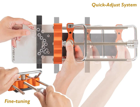 Hands adjusting the Rock Solid Router Guide Rail Adapter With Swivel Quick Adjust For Curved Arc Projects Universal Fit for precision cuts.