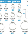 Heavy Duty 225 Piece Hose Clamp Kit 304 Stainless Steel Adjustable 1/4 Inch To 3-3/4 Inch Worm Gear Clamps size chart
