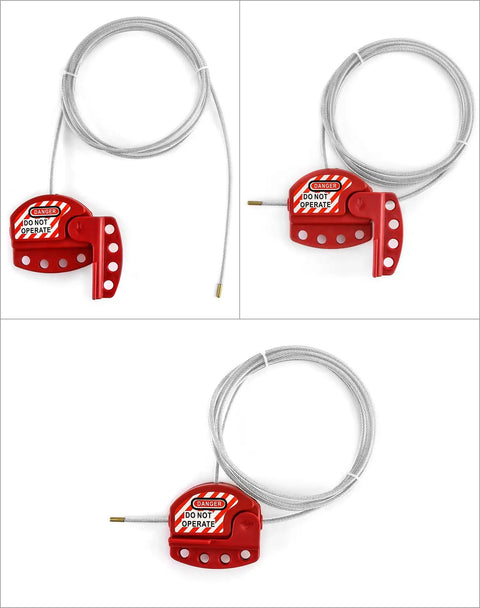 Lockout Tagout Safety Cable Lock, 4 Pack Adjustable Steel Wire Padlock, vinyl coated red safety lock with steel cable.