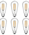 Vintage LED Edison Bulbs 6W Equivalent 60W Warm White 2700K ST58 Antique Filament Bulbs With 90 Plus CRI E26 Pack Of 6