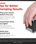 Hand demonstrating tips for Game Changer Self Inking Rubber Stamp With Fast Drying Red Ink For Business Checkout and Mailroom Tasks.