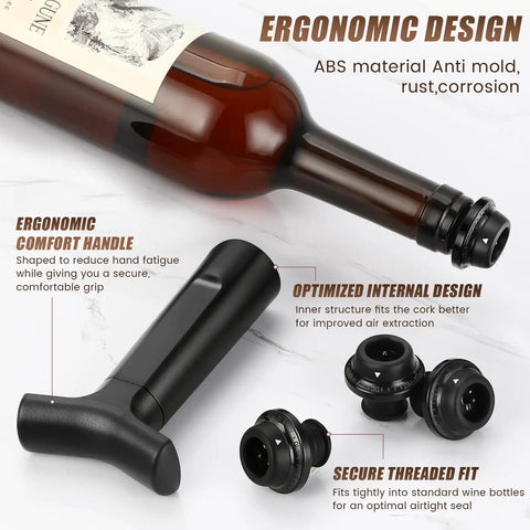 Wine Saver Vacuum Pump With 4 Reusable Stoppers Your Go To Bottle Preserver And Sealer Keeps Red And White Wine Fresh Up To 7 Days