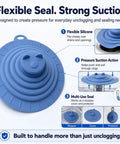 Six Inch Sleek Silicone Tub Stopper, Heavy Duty Bathtub Drain Plug With Rock Solid Suction Grip, Reusable No Fuss Anti Clog Kitchen Sink And Shower Cover, Blue with flexible design for effective sealing.