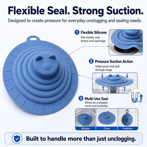 Six Inch Sleek Silicone Tub Stopper, Heavy Duty Bathtub Drain Plug With Rock Solid Suction Grip, Reusable No Fuss Anti Clog Kitchen Sink And Shower Cover, Blue with flexible design for effective sealing.