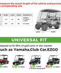 Heavy Duty Golf Cart Cover That’s Tough As Nails Fits 2 4 Or 4 Plus 2 Passenger Carts size chart and universal fit guide.