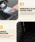 7 Piece Wicker Patio Furniture Set With Waterproof Cushions, showing removable glass coffee table and durable structure