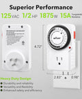 24 Hour Plug In Mechanical Timer With Built In Dial Set It And Forget It Grounded Outlet For Aquarium Lights Grow