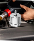 Hydraulic Oil Tank Brake Fluid Cup Replacement Reservoir For Racing Drifting Cars next to engine, silver color