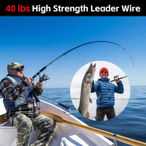 Premium Heavy Duty Steel Fishing Wire Leaders With Swivels 50 Piece Pre Rigged Anti Bite Tippet Kit For Large Pike Lunkers Saltwater Trolling And Creek Side Spots, 40 lbs strength in use.