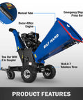 Towable 6 Inch Wood Chipper With Electric Start 15HP 420cc Gas Powered Engine Beast Drum Mulcher Heavy Duty with features