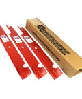 Three Pack 54 Inch Deck Blades For Zero Turn Mowers Fits MZ Magnum Rambler CZT Outlaw Deck Models Replacement Blades Made In USA Heavy Duty Performance displayed with packaging.