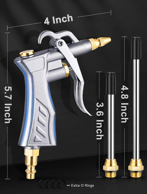 Industrial Heavy Duty Pro Grade Air Blow Gun With Brass Adjustable Nozzle and Steel Air Flow Extensions