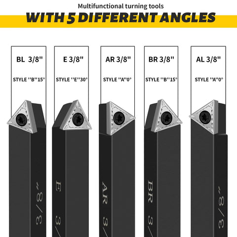 HAowosi 5-piece 3/8 inch carbide lathe tool bit set with indexable inserts