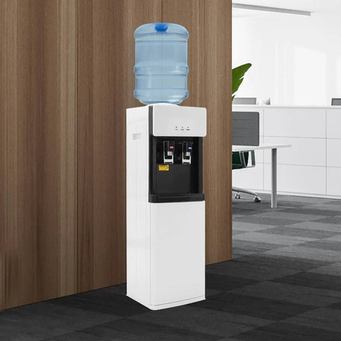 Standing Hot And Cold Water Cooler Dispenser With Top Loading On Demand 5 Gallon Bottle Compatible in office setting