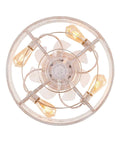 20" Flush Mount Caged Ceiling Fan with Remote, Retro White Floral Iron Low Profile Fan Light Fixture, Bulbs Not Included, top view.