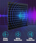 52 Pack Wedge Acoustic Foam Panels With Heavy Duty Self Adhesive To Ditch Echoes And Tame Bouncy Sounds Quick Peel Setup For Home Studios Gaming Rooms And Workspaces 1X12X12 Inches with sound wave graphics.