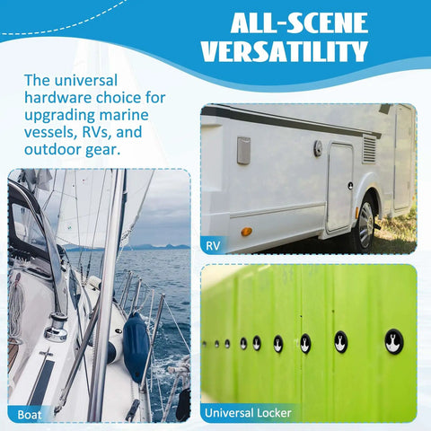Display of Two Pack 2-1/2 Inch T Handle Boat Latches With Key Lock And 3 Inch Nylon Hatch Latches on boat, RV, and locker