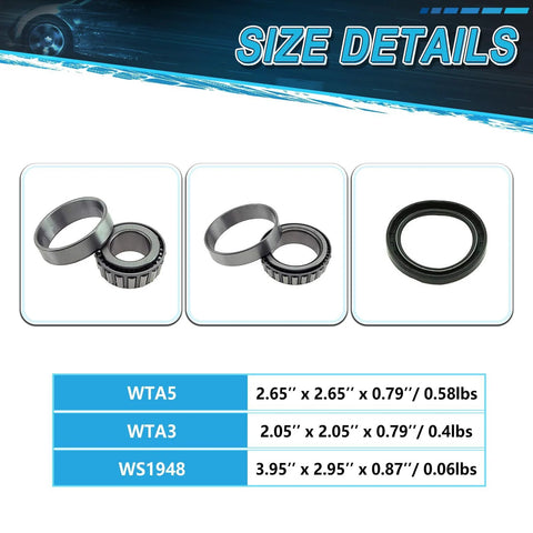 Front Wheel Hub Bearing Seal Assembly Kit For Tacoma Pickup 1995 Through 2004 Direct Fit Plug And Play Replacement, bearings and seals displayed with size