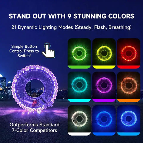 Rechargeable Bike Wheel Lights With 21 Dynamic Modes And Full Color Options Clip On Hub LEDs, night display