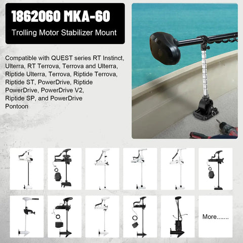 Beefy Trolling Motor Stabilizer Mount For Terrova Riptide Terrova Ulterra Riptide Ulterra PowerDrive Riptide PowerDrive Black with screws