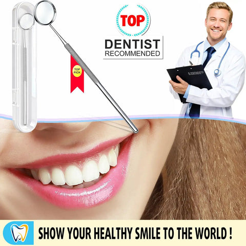 Durable Stainless Steel Dental Mirror For At Home Teeth Cleaning And Mouth Inspection With Storage Box Curved Head