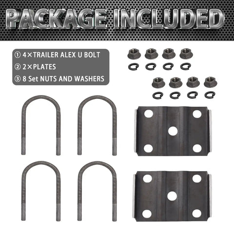 Package with Beefed Up Heavy Duty Trailer U Bolt Kit For 5200 To 7000 Pound Axles Seven Inch Long Half Inch Diameter Two Inch