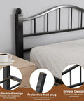 Rock Solid Full Size Metal Bed Frame With Headboard Heavy Duty Steel Squeak Free Design showing embedded design and protective foot plug.