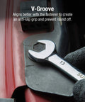 Metric Angle Wrench Set 6mm To 19mm, 14 Piece Pro Grade Alloy Steel 13mm wrench used in auto repair shown in action.