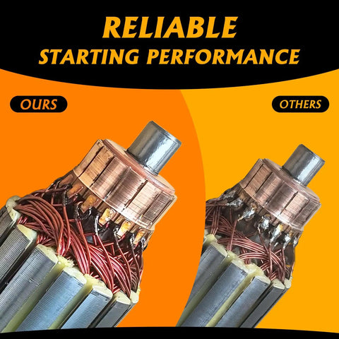 Close-up of steel components showing beefed-up steel gear starter replacement 14-tooth plug and play for 12-19.5 HP lawn tractors and mowers.