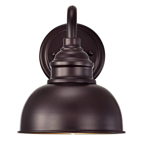 Front view of Industrial Gooseneck Farmhouse Vanity Wall Sconce Oil Rubbed Bronze with round back plate, E26 base, 60W max