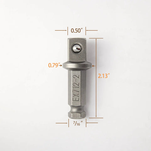 7/16 Hex To 1/2 Square Socket Adapter Drive Converter With Spring Ball Retainer, 2.13 Inch Heavy Duty Tool Accessory