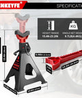 SENKEYFE 6 Ton jack stands, pair; red/black steel with rubber cover and large base, double-pin locking, 15–23 in height.