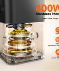 400W Brushless Motor showing internal mechanics for This Super Quiet 400W Cold Press Juicer Boasts A Massive 5.8 Inch Wide Chute For Fast And Easy Prep.