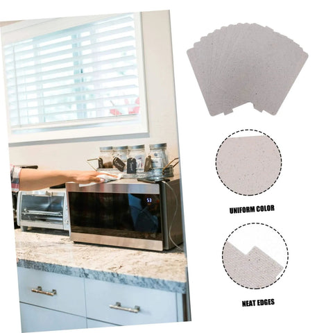 Microwave Waveguide Cover Mica Sheet Replacement for Ovens with High Heat Resistance, showing sheets and installation in a kitchen.