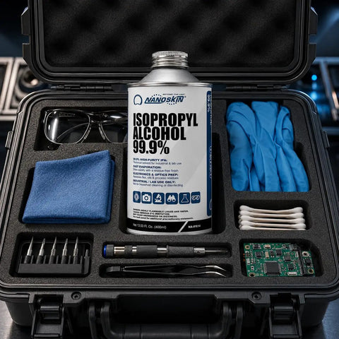 Industrial Grade Isopropyl Alcohol 99.9 percent IPA, Pro Grade Cleaning Solvent for Lab and Industrial Use, Fast Evaporating Low Residue Formula, 13.5 Fl Oz 400 mL, Single Pack in foam case