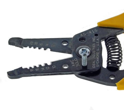 Close-up of Premium Reflex T5 Wire Stripper for 10 to 20 AWG with plier nose, slide lock, and textured grips, yellow handle.