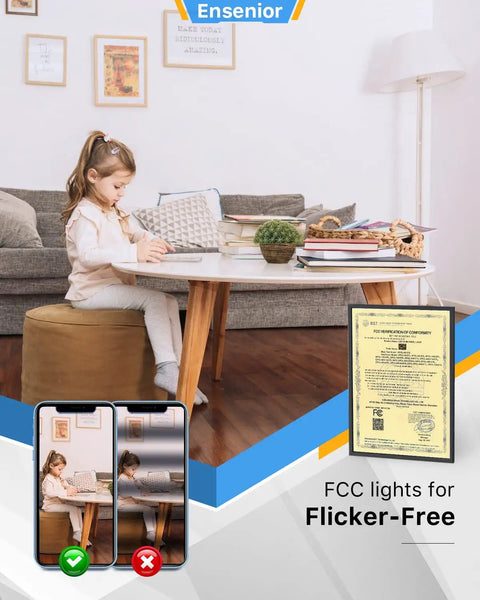 Child reading at a table with FCC-certified flicker-free lighting from Five To Six Inch LED Recessed Can Lights 12 Pack.